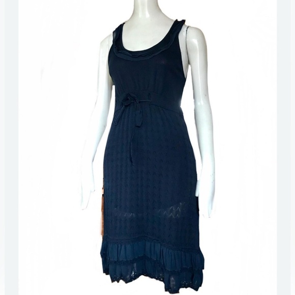BCBG Max Azria navy empire waist knit navy midi dress size Large - Picture 2 of 8